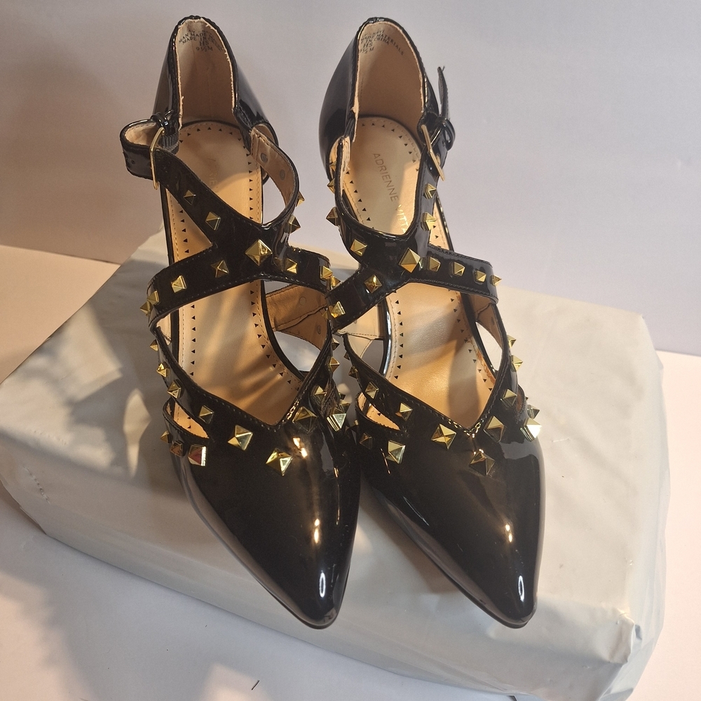 Adrienne Vittadini Black Heels with Gold Studs. Size 9.5 M